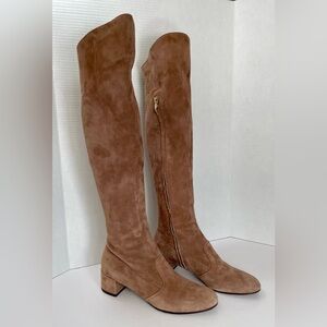 L’Autre Chose Blush Suede Knee High Boots Block Heel Side Zip 37.5